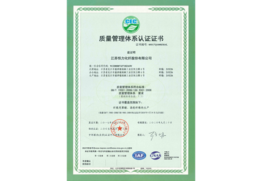 伊人网在线化纤质量管理体系认证证书